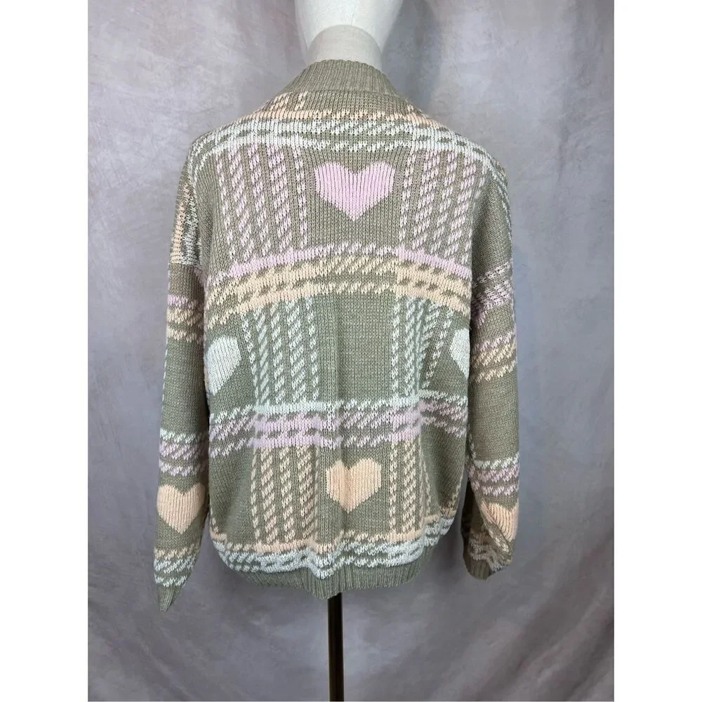 Vintage 1980s Plaid Heart Sweater Cottagecore Chic - Picture 2 of 7